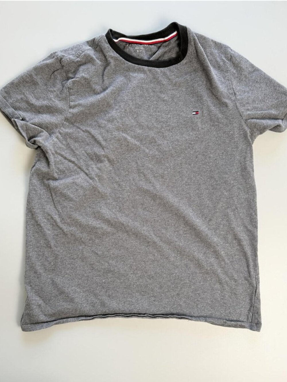 Tommy Hilfiger T Shirt, Grey Basic Tee, Classic Crewneck Tee, Casual Top, Small